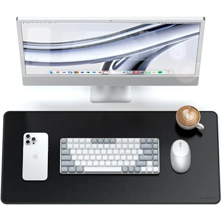 Satechi Vegan-Leather Premium Desk Mat (XL), Mausmatte, schwarzes veganes Leder, wasserabweisende Oberfläche, 680 x 315 mm