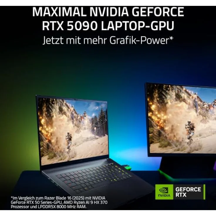 Razer Blade 16, 16" QHD+ 240Hz OLED Gaming Laptop, Intel Core Ultra 9 386H, 32GB RAM, 2TB SSD, NVIDIA GeForce RTX 5090, schwarz, Windows 11 – Bild 3