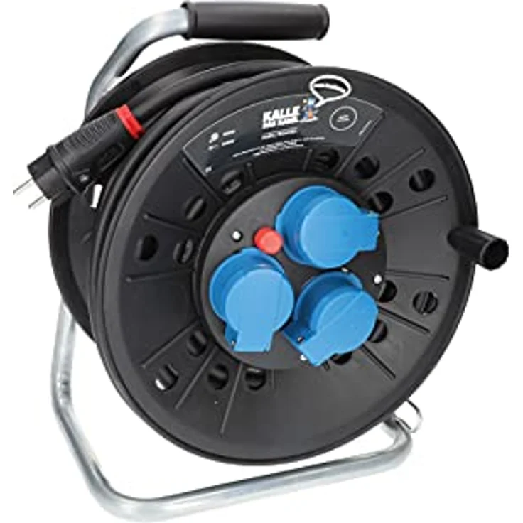 KALLE DAS KABEL Kabeltrommel Classic, 25 Meter Gummikabel H07RN-F 3G 2,5 mm² mit 3 Schukosteckdosen und IP44 Schutz für Außenbereich – Bild 1