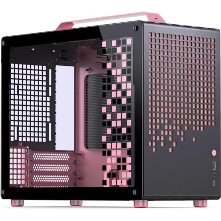 Jonsplus Z20 Micro-ATX Gehäuse, kompaktes Gaming-Gehäuse aus Stahl, für SFX-PSUs und Mini-ITX/Micro-ATX-Mainboards, schwarz/pink – Bild 1