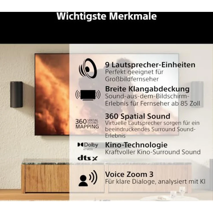 Sony HT-A8 Soundbar, 3.0.2 Kanäle, Dolby Atmos, 405 W Leistung, Schwarz, BRAVIA Sync – Bild 4