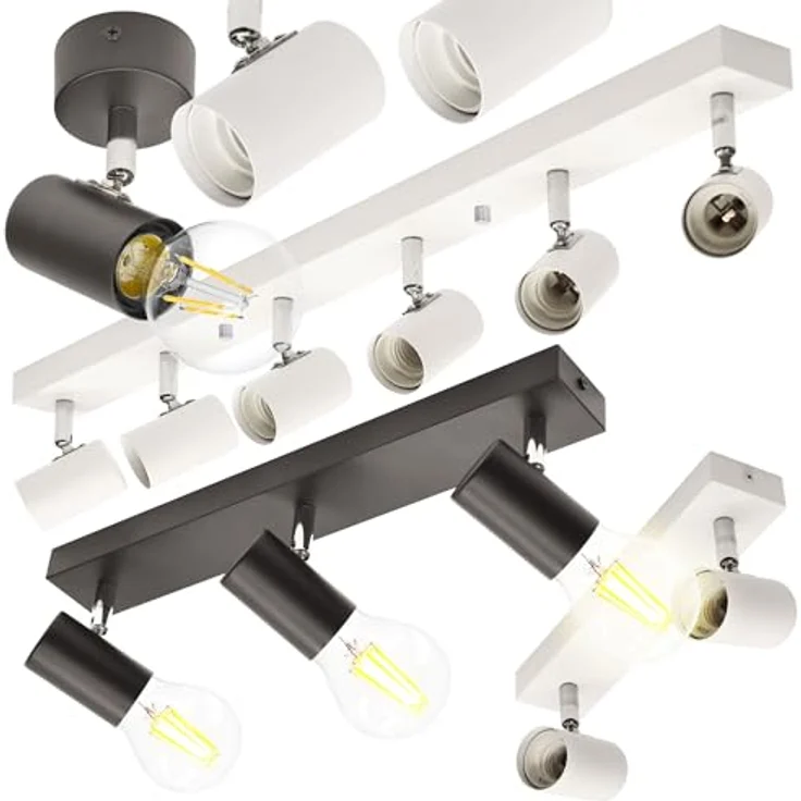 max K O M F O R T LED Deckenleuchte weiß | 6x E27 Fassung 6-flammig | schwenkbar Deckenlampe Deckestrahler Deckenspot Wandleuchte – Bild 4
