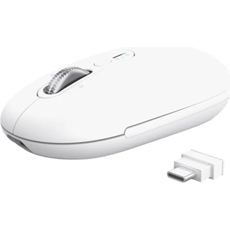 Trust Seron, Wiederaufladbare Kabellose Maus mit Hyperscroll-Rad, Bluetooth + 2.4GHz, Leise Tasten, 65% Recyclingkunststoff, Weiß