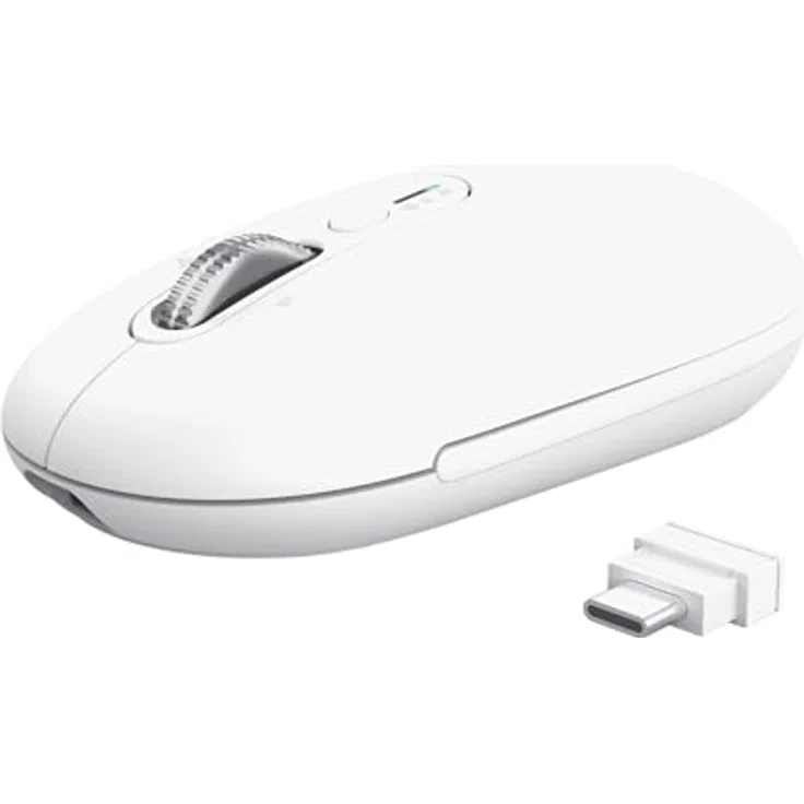 Trust Seron, Wiederaufladbare Kabellose Maus mit Hyperscroll-Rad, Bluetooth + 2.4GHz, Leise Tasten, 65% Recyclingkunststoff, Weiß – Bild 1