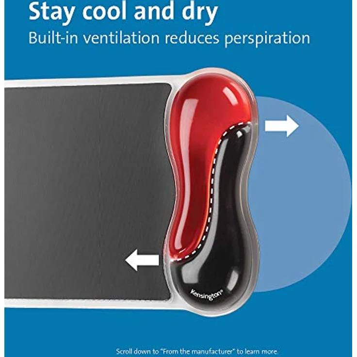 Kensington ergonomisches Mauspad mit Handauflage, Rutschfeste und bequeme Duo-Gel-Handgelenkshalterung, kompatibel mit Laser- und optischen Mäusen für Komfort am Computer, rot-schwarz, 62402 – Bild 5