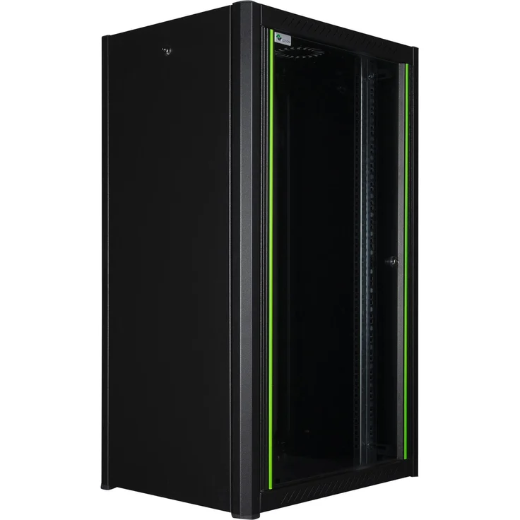 Logon RWP20U45BL Wandrek 20U, Serverschrank mit gehärteter Glastür, 19 Zoll Rack, Schwarz, 10.86 HE, passive und optionale aktive Belüftung