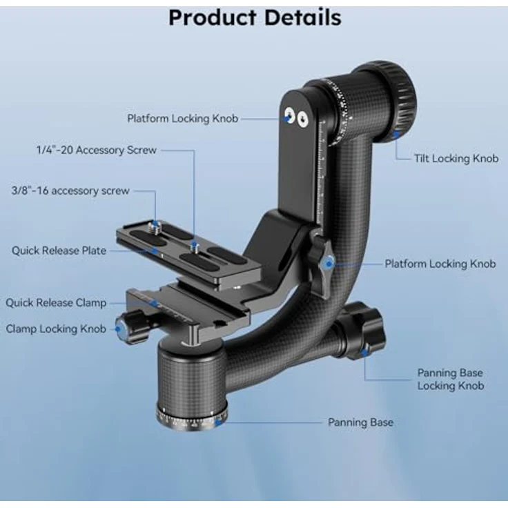 SIRUI PH-20 Gimbal Head (Carbon, Höhe: 230mm, Gewicht: 1.3kg, Belastbarkeit: 20kg) mit Tasche und Gurt – Bild 6