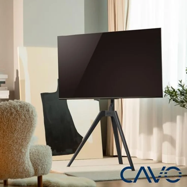 CAVO TV-Staffelei für 45 bis 65 Zoll Bildschirme bis 40 kg, Walnuss schwarz lackiert, Schwenkbar Universal Halterung für Flach & Curved Fernseher & Monitor – Bild 3