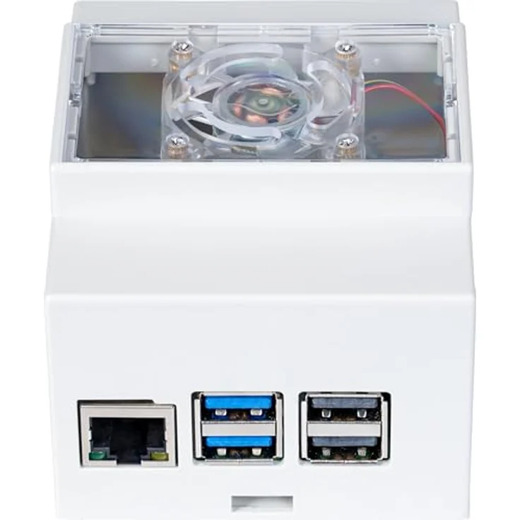 JOY-IT RB-CaseP5-07, Hutschienengehäuse für Raspberry Pi 5, weiß, mit Lüfter und abnehmbarem Panel – Bild 3