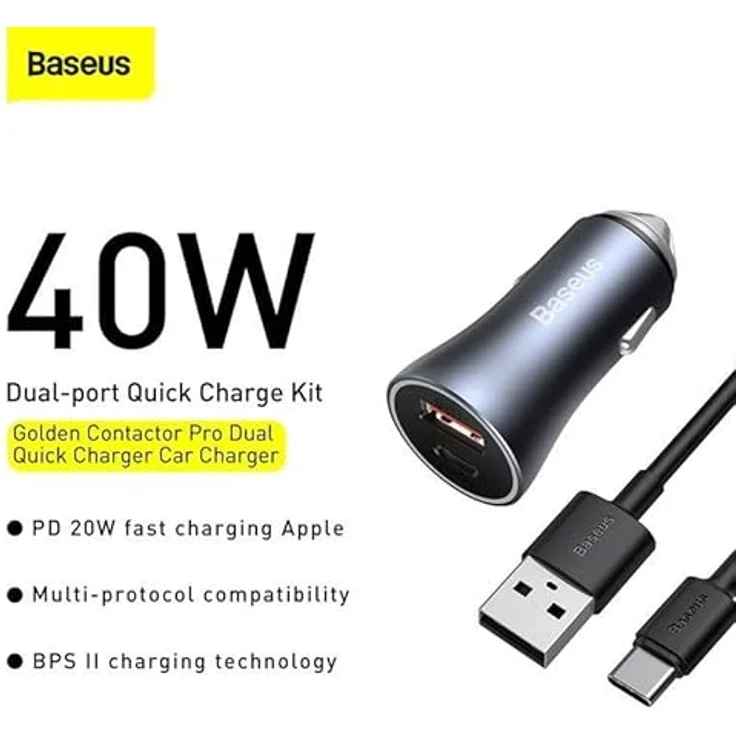 Baseus Golden Contactor Pro Lightning Car Car Charger Set Blue, Handy-Ladegerät mit OEM-Funktionen – Bild 3
