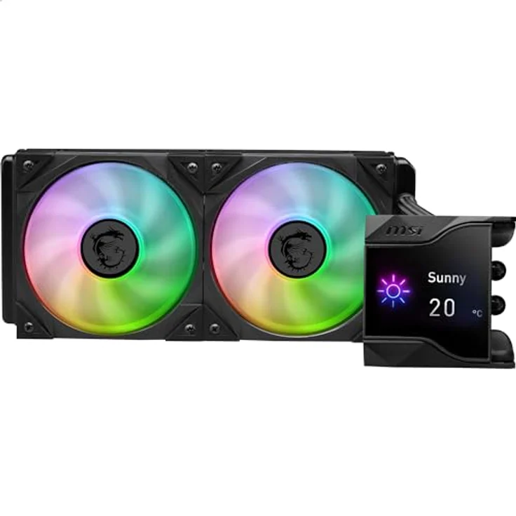 MSI MPG CORELIQUID D240 60-mm-Flüssigkeitskühler-CPU, 2 x 120-mm-ARGB-Lüfter, Verdunstungsschutzschläuche, GI-Kühlung — kompatibel mit AMD- und Intel-Sockeln, Mystic Light-fähig – Bild 1