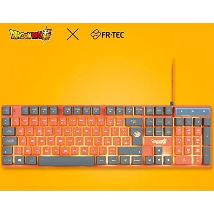 FRTEC Dragon Ball Super Pack Tastatur + Maus + Mauspad, PC-kompatibel, QWERTY, mit einstellbarer orangefarbener Beleuchtung – Bild 2