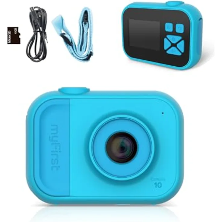 OAXIS myFirst Camera 10 - Digitale Minikamera für Jungen Mädchen Alter 4-19 Jahre 5MP Video Foto Unterstützung 32GB Speicherkarte, kommt mit Stativschraubenadapter Geeignet für Geburtstagsgeschenk (Blau)