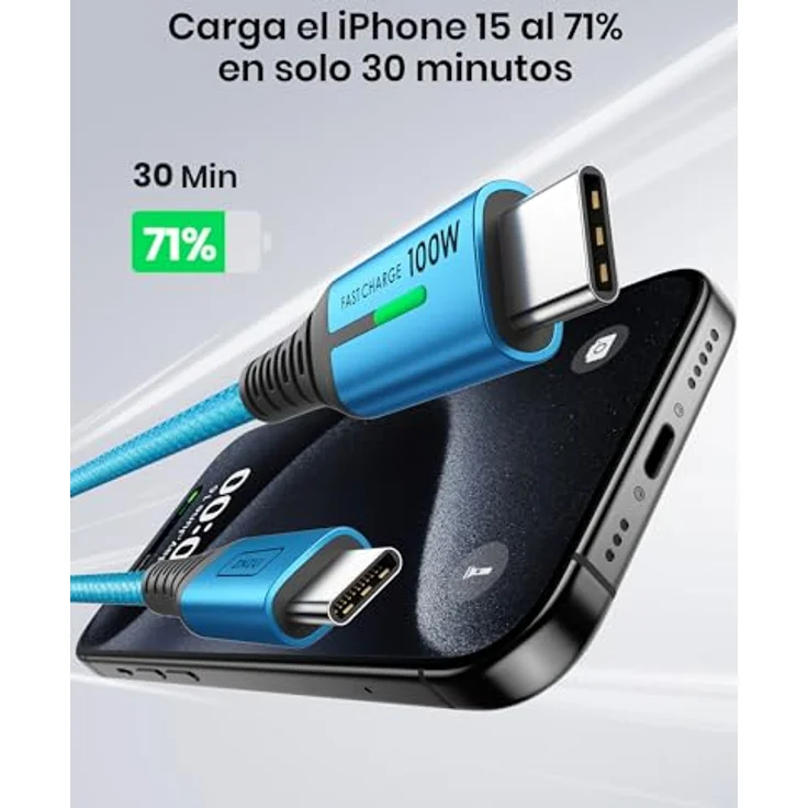 INIU USB C auf USB C Kabel, 100W Schnellladekabel PD 5A QC 4.0, 2 x 2m, Nylon, Blau für iPhone 15, MacBook Pro 2021, iPad Air, Samsung S22, PS5, Pixel 7, Huawei – Bild 3