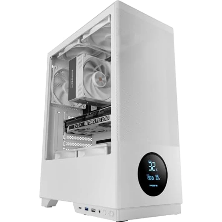 Tacens 2sagitta20w, Midi Tower PC-Gehäuse in Weiß, ATX/micro ATX/Mini-ITX, mit gehärtetem Glas, LED-Anzeigen und Flüssigkeitskühlungsfähigkeit – Bild 1