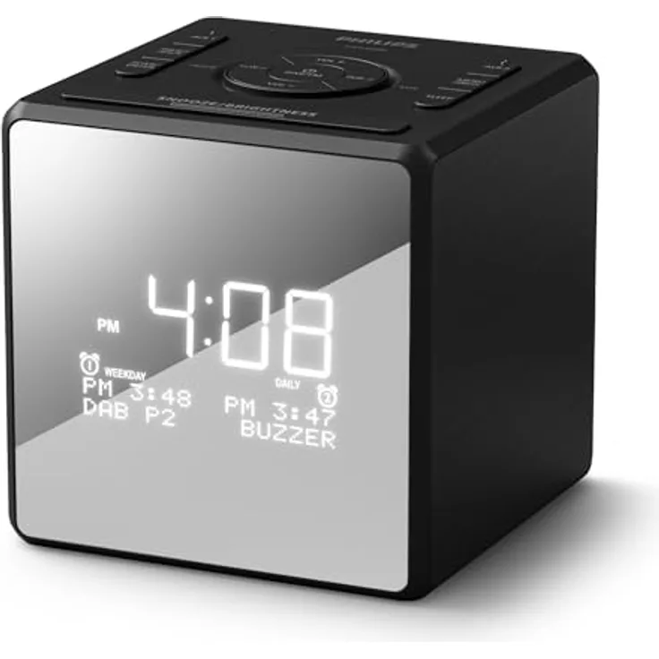 Philips TAR4600, Dual Alarm DAB/FM Radiowecker mit USB-C-Ladeanschluss, hochglänzendes LCD-Display, sanfter Weckton, Sleep-Timer, batteriesicher
