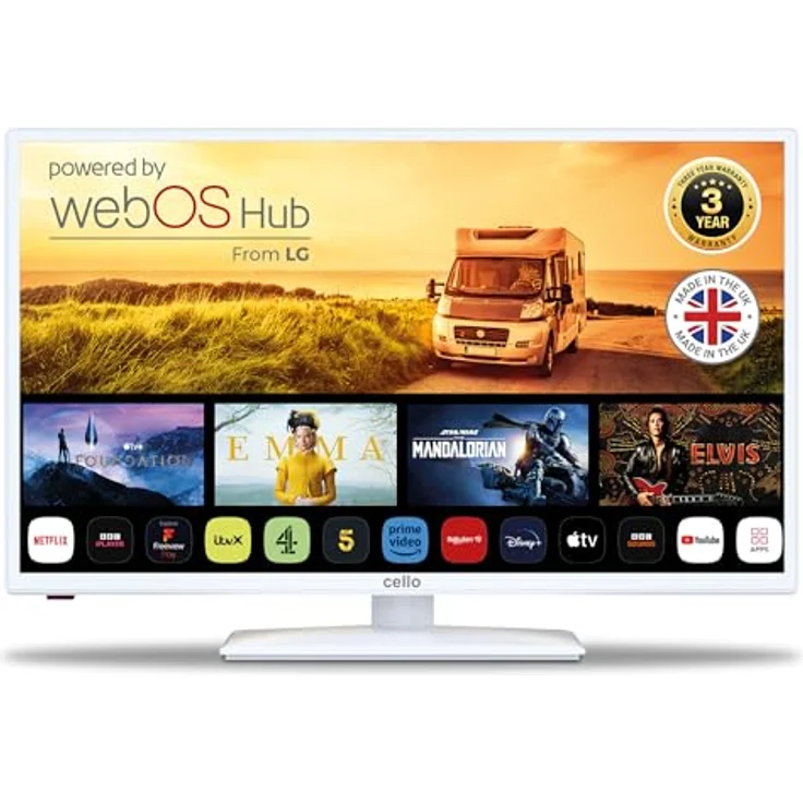 Cello White Traveller Smart TV 32 Zoll, 12 Volt mit WebOS, Bluetooth, Netflix und DAZN für Wohnmobile, Wohnwagen und LKW – Bild 1