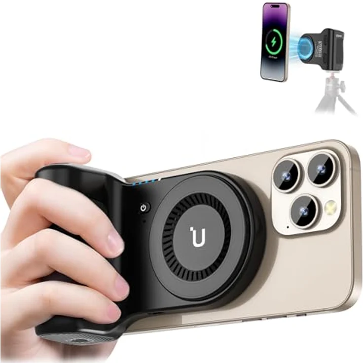 ULANZI MA45 Mag Safe-Telefongriff mit 5000-mAh-Powerbank, ergonomischer Kamera-Handgriff, kabelloses Laden, integrierter Bluetooth-Fernauslöser, Schwarz – Bild 1