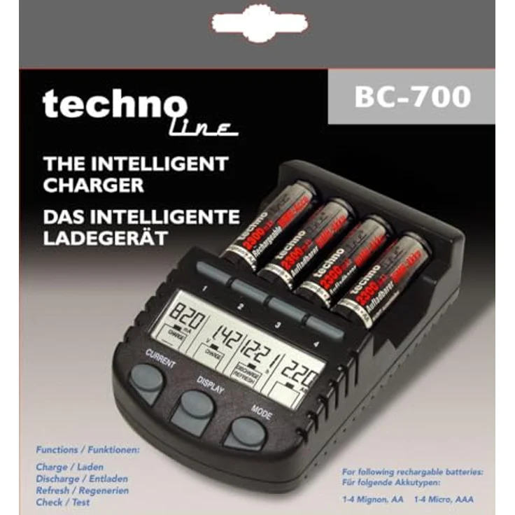 BC 700 Akku - Ladegerät mit LCD - Display, Microprozessor, Schnellladegerät für z. B. Eneloop Akkus, Panasonic Akkus, Varta Akkus, Ansmann Akkus und u.v.m., schwarz – Bild 3