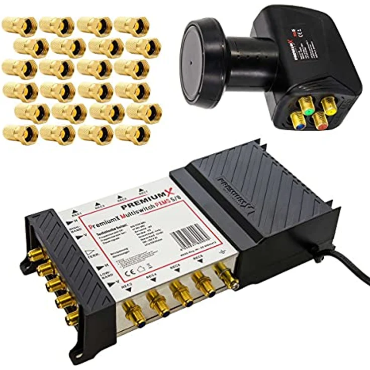 Premium X PXMS 5/8 Multischalter Set, 8-fach Multiswitch mit Quattro LNB, 3D 4K UHD 8K, Netzteil, wettergeschützt, 24 F-Stecker – Bild 1