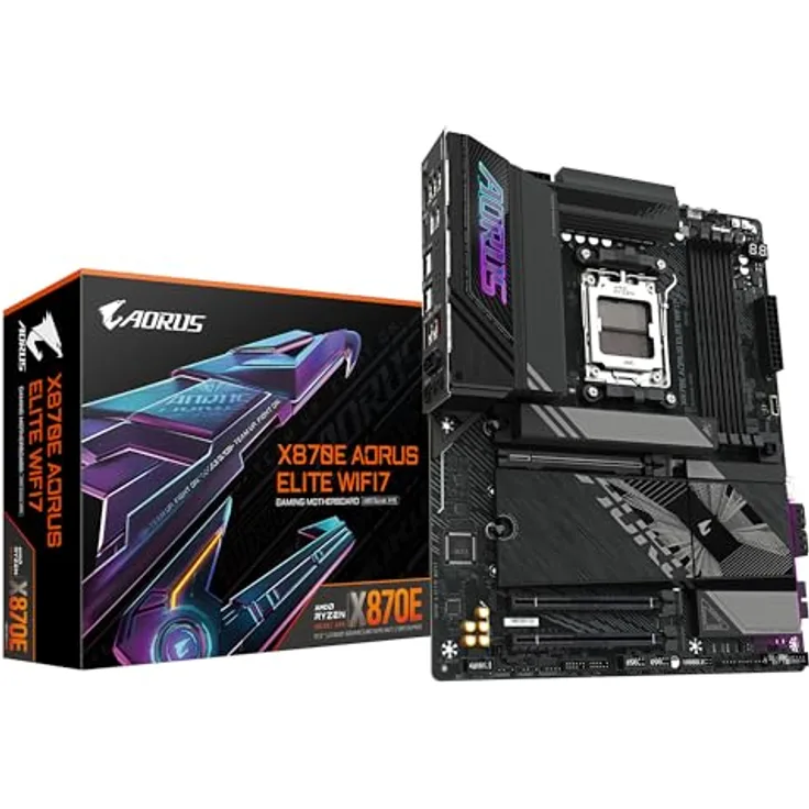 Gigabyte X870E A Elite WIFI7-Mainboard - Unterstützt AMD Ryzen 9000 CPUs, 16+2+2 Phasen Digital-VRM, bis zu 8000MHz DDR5 (OC), 3xPCIe 5.0, Wi-Fi 7, 2.5GbE LAN, USB 4, schwarz