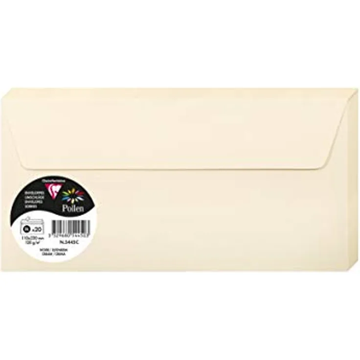 Clairefontaine 5445C - Packung mit 20 Umschläge Pollen, Format DL, 110 x 220 mm, 120g, ideal für Korrespondenz und Einladungen, Elfenbein, 1 Pack