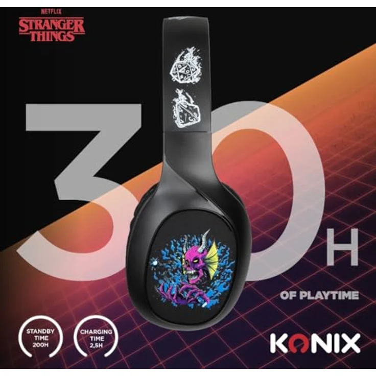 Konix Stranger Things Kopfhörer, Verkabelt & Kabellos, Bluetooth 5.3, 40 mm Lautsprecher, Mehrfarbig – Bild 4