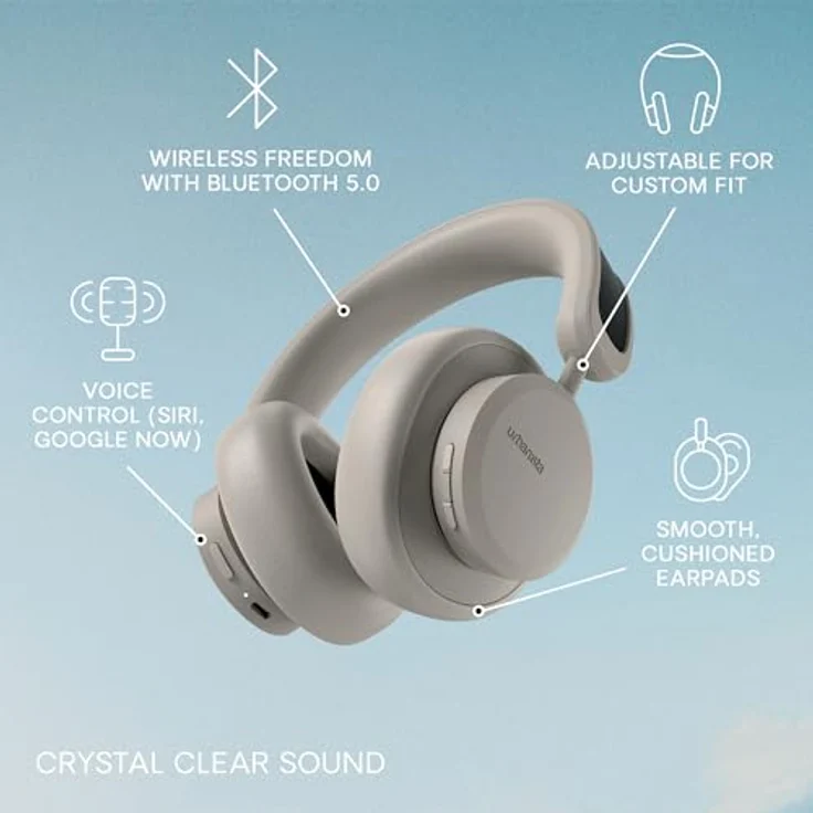 Urbanista Los Angeles Solar Over Ear Kopfhörer Bluetooth 5.0 mit Active Noise Cancelling, Kopfhörer kabellos, grenzenlose Spielzeit, ANC True Wireless Headphones mit Mikrofon, Wüstengrau – Bild 4