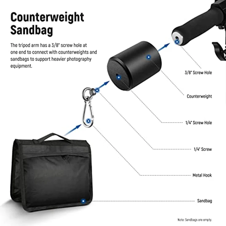 NEEWER Luftgepolstertes Aluminium Lichtstativ, 3m verstellbares Fotostativ mit Galgenarm und Gegengewicht, max. Belastung 5kg – Bild 5