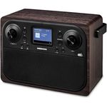 MEDION P66700 DAB+ Radio (DAB Plus UKW Radiowecker, dimmbares TFT Farb Display, Bluetooth, 12/24 Std. Uhrzeit, Wecker, Holzgehäuse, Kopfhöreranschluss, AUX, Stabantenne) braun