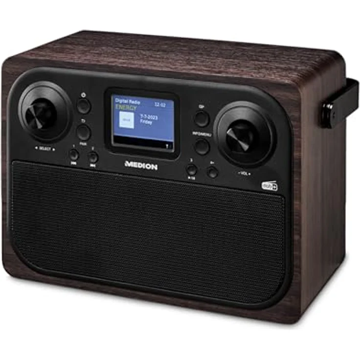 MEDION P66700 DAB+ Radio (DAB Plus UKW Radiowecker, dimmbares TFT Farb Display, Bluetooth, 12/24 Std. Uhrzeit, Wecker, Holzgehäuse, Kopfhöreranschluss, AUX, Stabantenne) braun – Bild 1