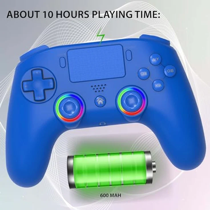 Subsonic Kabelloser Controller für PS4, Bluetooth-Controller mit LED, Vibration und Gaming-Headset-Anschluss, Blau – Bild 4