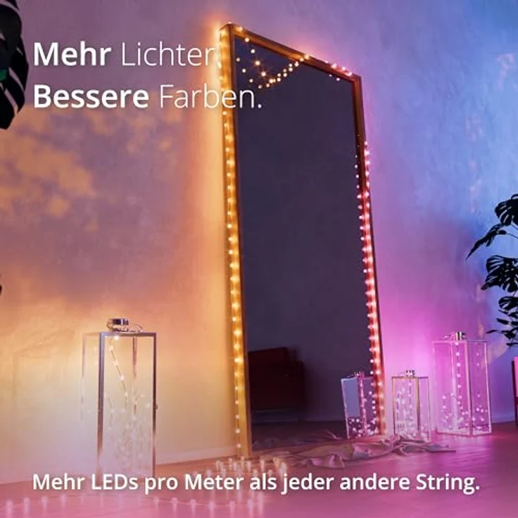 Twinkly Candies - Lichterkette mit 200 RGB-LEDs - App-gesteuerte Weihnachtsdeko - USB-C-betrieben - Weihnachtsbeleuchtung für Drinnen, 12m, Perle, Green Wire - Preisvergleich – Bild 3
