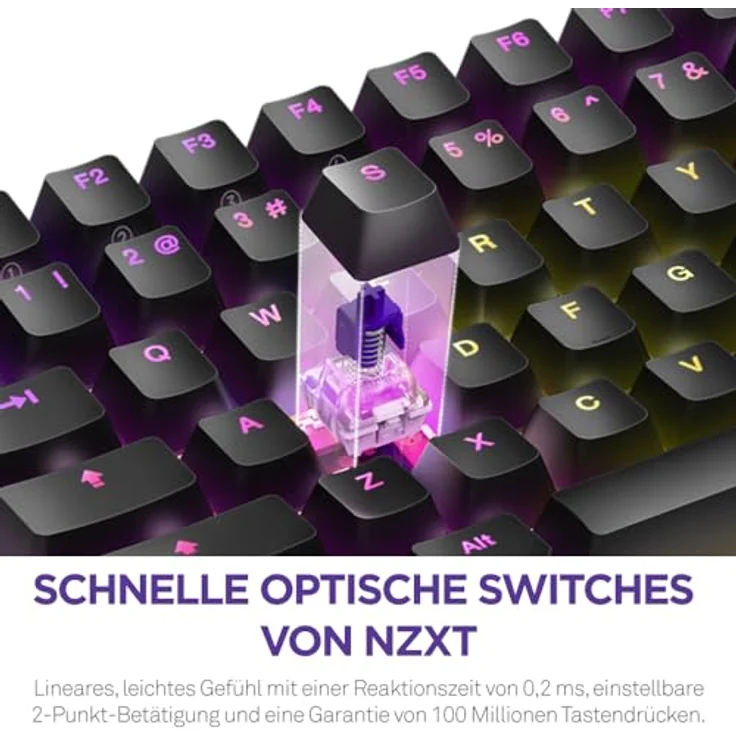 NZXT Function 2 MiniTKL | Kompakte optische Tenkeyless-Gamingtastatur | 8K-Abfragerate | Lineare optische Switches | Einstellbare Auslösung | Double-Shot-PBT-Keycaps | RGB | Hot-Swap-fähig | Schwarz – Bild 2