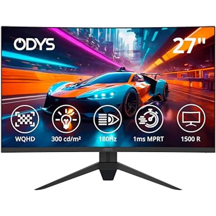 Odys Gaming Monitor Q27-X - 27 Zoll Curved 180 Hz WQHD HDR FreeSync/G-Sync Eye Care, Schwarz – Bild 1