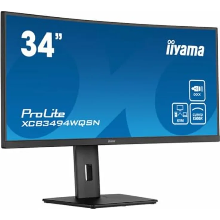 iiyama Prolite XCB3494WQSN-B5 Curved 86.4cm 34 Zoll VA LED-Monitor UWQHD HDMI DP USB3.0 USB-C 65W LAN KVM-Switch Höhenverstellung FreeSync schwarz