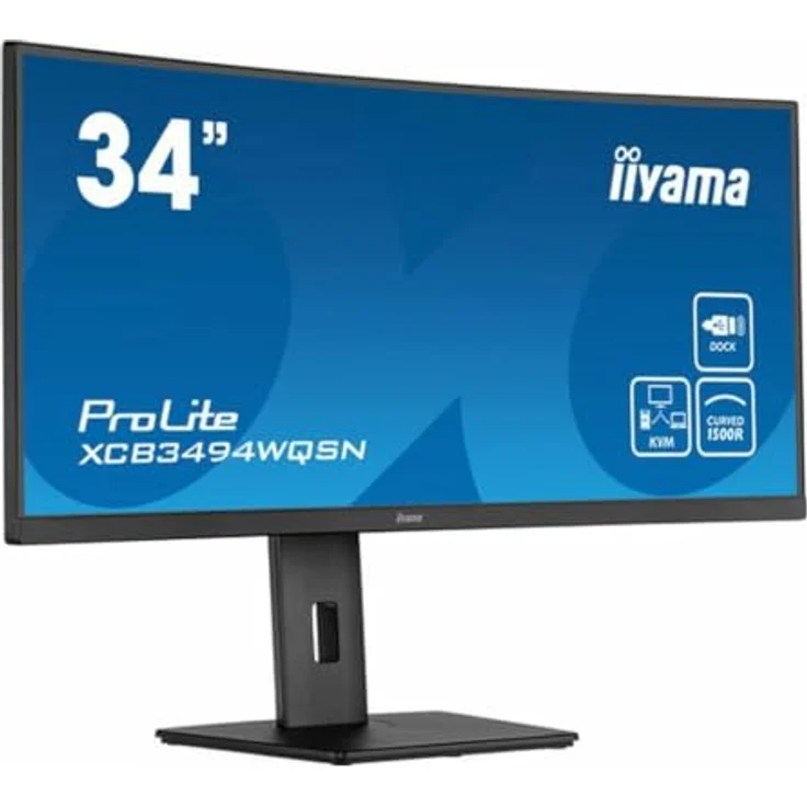 iiyama Prolite XCB3494WQSN-B5 Curved 86.4cm 34 Zoll VA LED-Monitor UWQHD HDMI DP USB3.0 USB-C 65W LAN KVM-Switch Höhenverstellung FreeSync schwarz – Bild 1