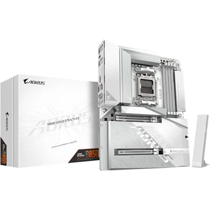 GIGABYTE B850 AORUS Stealth Ice Mainboard, AM5, 14+2+2 Phasen VRM, bis zu 8200 MHz DDR5, 2 x PCIe 5.0, Wi-Fi 7, 5 GbE LAN