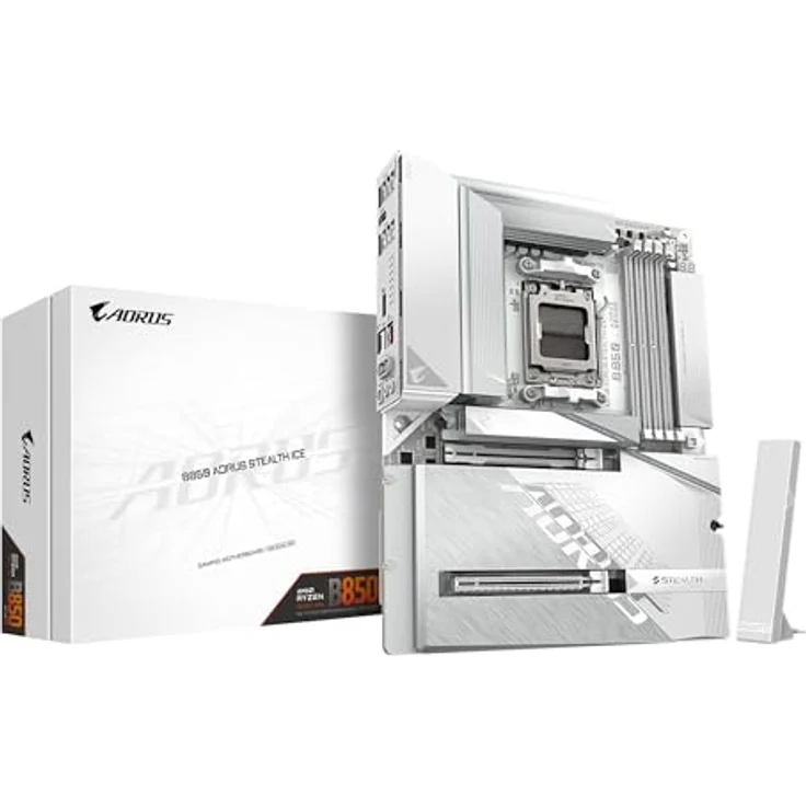 GIGABYTE B850 AORUS Stealth Ice Mainboard, AM5, 14+2+2 Phasen VRM, bis zu 8200 MHz DDR5, 2 x PCIe 5.0, Wi-Fi 7, 5 GbE LAN – Bild 1