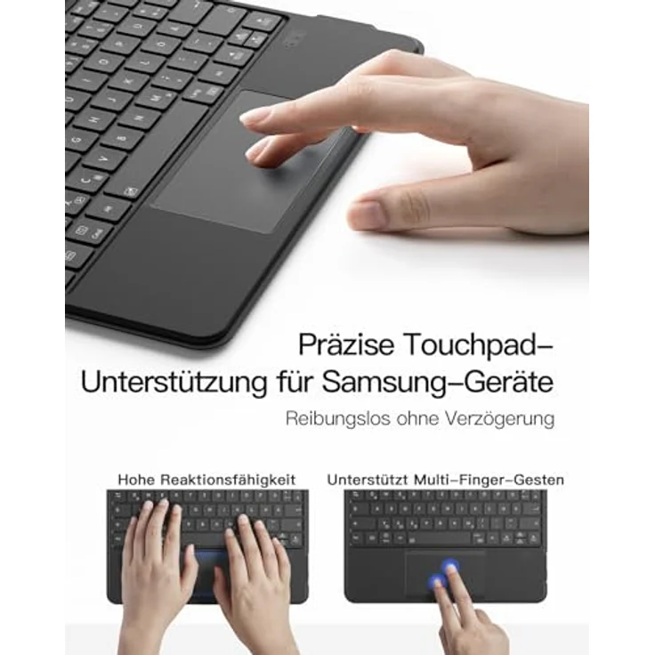 Inateck Hülle mit Tastatur für Samsung Galaxy Tab S10 FE/S9 FE/S9, abnehmbarer Ständer, QWERTZ mit Touchpad, Magnetisch, Kompatibel mit S Pen – Bild 3