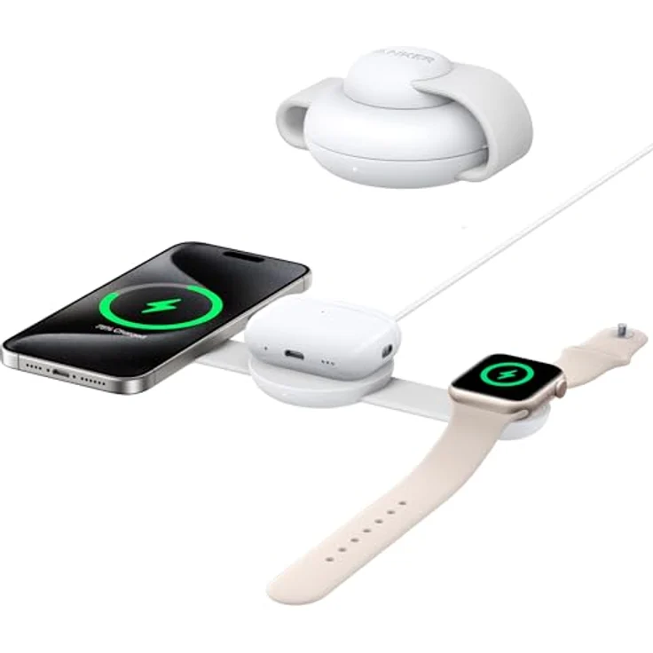 Anker MagGo 3-in-1 kabellose Ladestation, Qi2-zertifiziert, 15W Schnellladen, faltbares Reise-Ladepad (USB-C-Ladegerät inklusive) – Bild 1