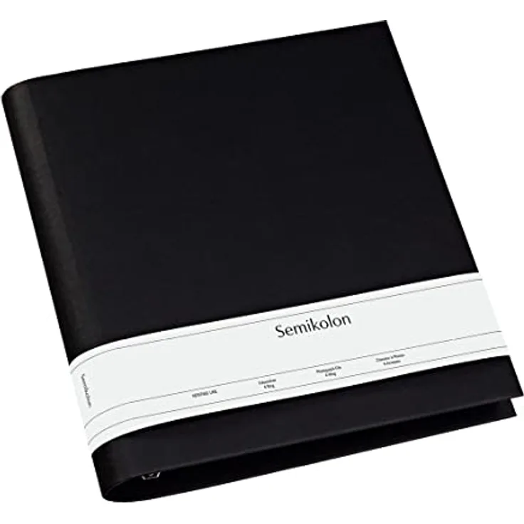 Semikolon 353303 Fotoordner 4 Ring – 29,5 x 32 cm – Efalinbezug, für Album, Fotobuch mit Ringheftung – black schwarz