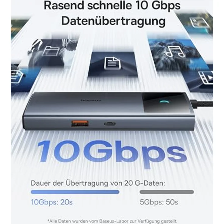 Baseus USB C Hub 10Gbps USB 3.2 Adapter mit LAN Ethernet, 4K@60Hz HDMI, 2 USB-A, USB-C, 100W PD, 6 in 1 Docking Station für iPhone 15, Laptop MacBook/Surface Pro/Dell/iPad/Steam Deck/Rog Ally/Samsung, in Silber – Bild 2