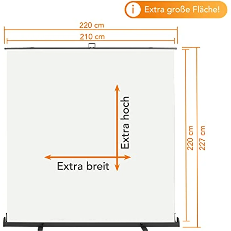 Walimex pro Roll-up Panel Hintergrund (220 cm, 210 cm), Hintergrundsystem, Weiss, extra grosse Standfläche und pneumatischer Spannmechanismus – Bild 3