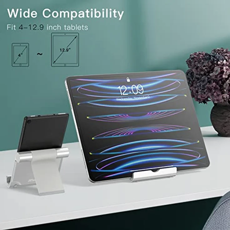 JETech iPad Ständer Verstellbarem Betrachtungswinkel Tragbarer Mini Tablet Halter Haltbare Aluminium für Tablets, E-Reader und Handys – Bild 4