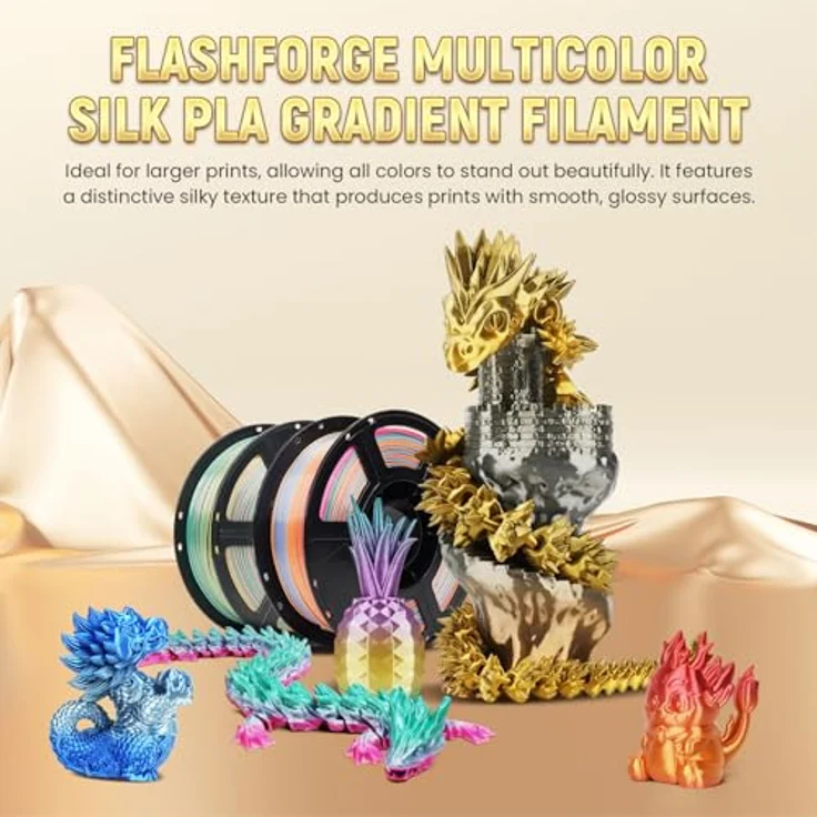 FLASHFORGE 3D Drucker Filament Seidenmetall Regenbogen, Glänzend und Farbverlauf, 1.75mm, 1KG Spule, Zähigkeit und Blasenfreiheit – Bild 2