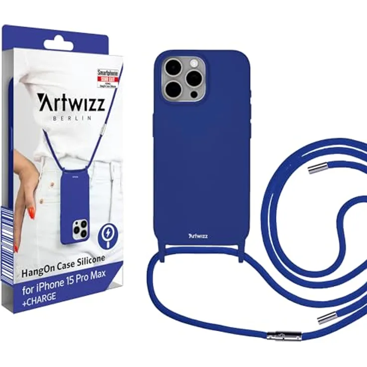 Artwizz HangOn Case Silicone +Charge kompatibel mit iPhone 15 Pro Max, Kings-Blue