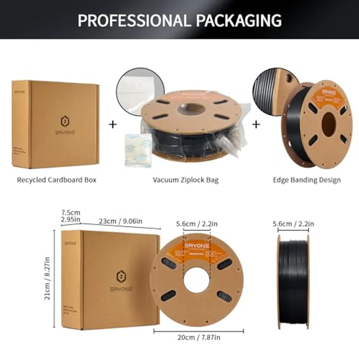 ERYONE PLA Filament 1.75 mm, 3D Drucker Filament mit Maßgenauigkeit +/- 0,03 mm, 1 kg/Spule, Pechschwarz – Bild 5
