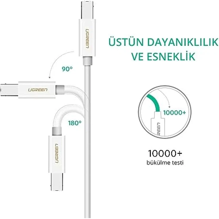 UGREEN Type-C USB B BB-Brenner Kabel, 1.5 Meter, 480Mbps Datenübertragungsrate, weiß – Bild 5