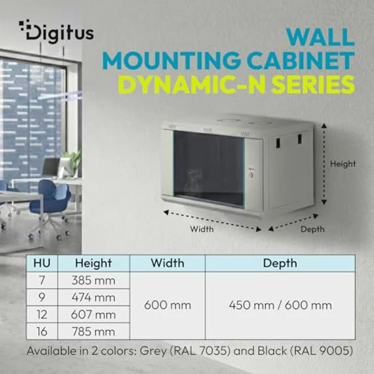 DIGITUS Wandgehäuse Dynamic-N Serie 16HE, 600x450 mm unmontiert, grau – Bild 7